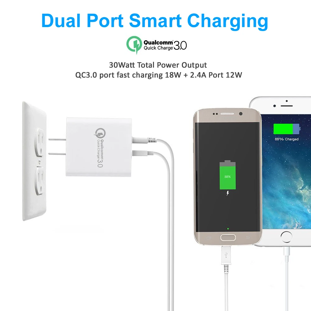Зарядное устройство STOD с двумя USB портами 30 Вт быстрая зарядка 3 0 для Huawei Samsung S6 Note 6