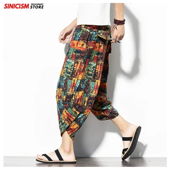 

Sinicism Store Men Print Chinese Style Summer Casual Pants Mens 2020 Cotton Linen Loose Trousers Male Oversize Toursers Pants