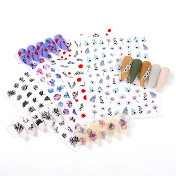 

4 sheet Flower Nail Art Stickers Handmade Manicure Transfer DIY Colorful Flower Nail Art Decoration Adhesive 3D Nail Sticker
