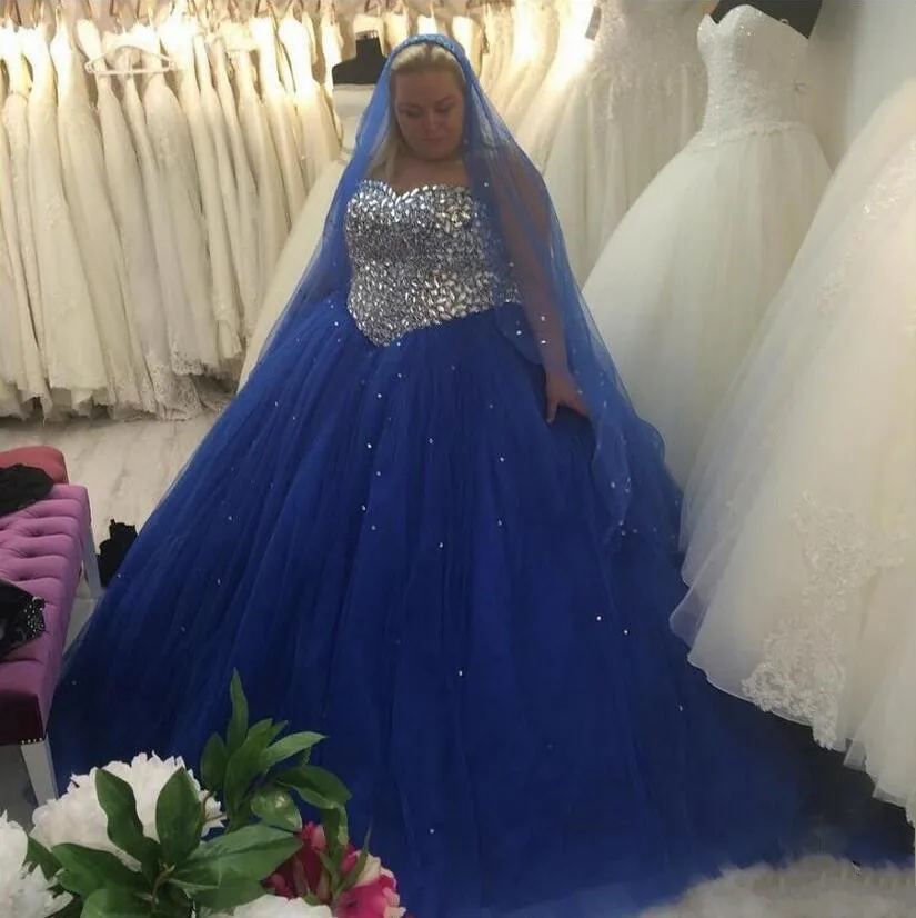 Большие размеры vestido de quinceanera хрустальные Бальные платья Королевское синее милое длинное Тюлевое Пышное Платье vestido de 15 nos
