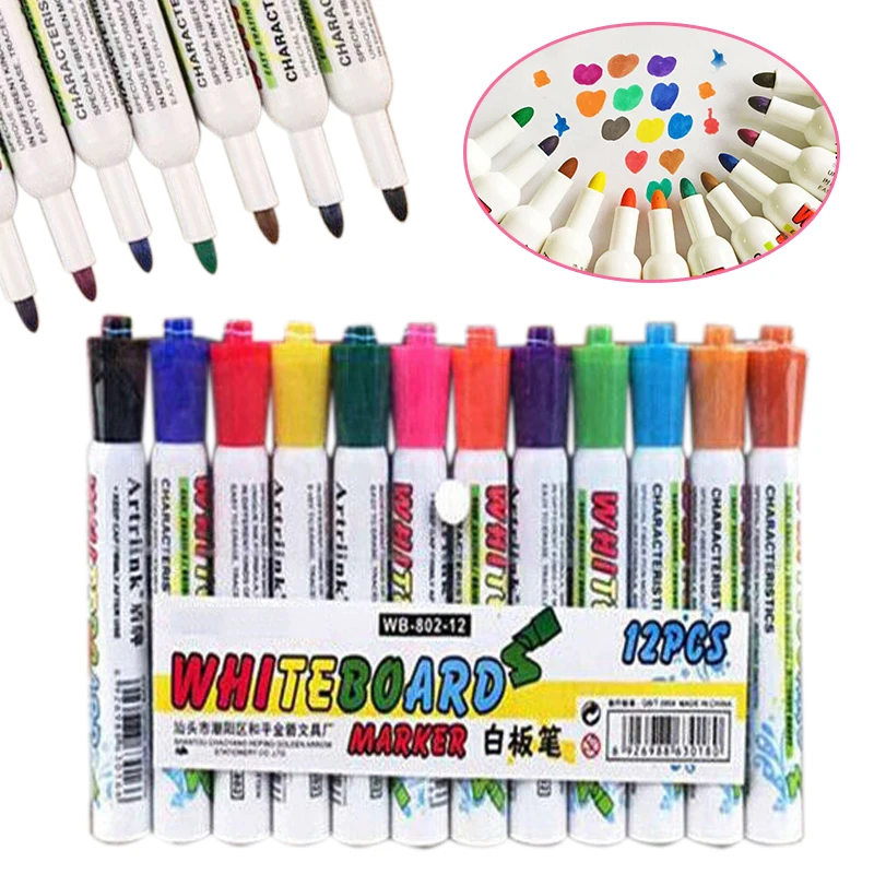12 цветов стирающаяся ручка для белой доски окрашивание сухого стирания маркеры ручки легко белая доска протирать стираемая ручка студенческие канцелярские принадлежности