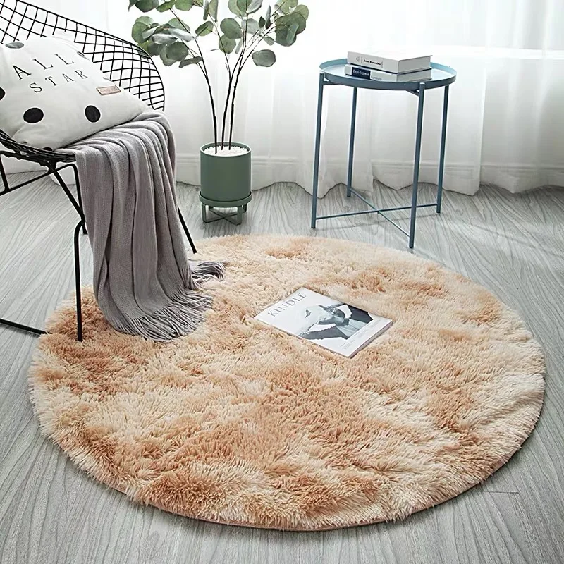 Gradient Solid Carpet Thicker Rugs Non-slip Round Mat Bathroom Area rug for living room Soft Fluffy Child Bedroom Mats 100cm