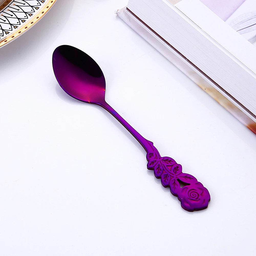 

1PC Creative Stirring Spoon Coffee Spoon Rose Stainless Steel Coffee Spoon Teaspoon Long Handle Kitchen Tableware