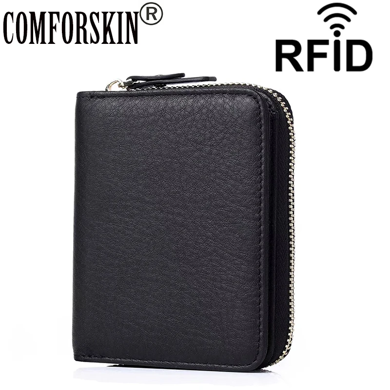 

COMFORSKIN Genuine Leather Men Card Holders New Arrivals RFID Protecting Card Wallet Multi-function Women Wallet Men Card Cases