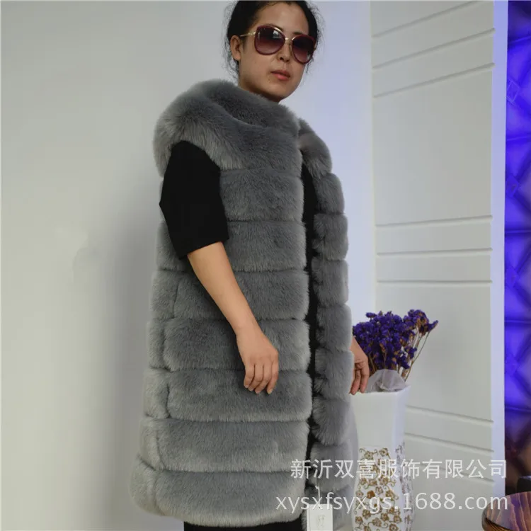 Haining меховая одежда, стиль, зимняя меховая одежда в Корейском стиле, женское платье, рукав через плечо, приталенный длинный жилет из лисьего меха