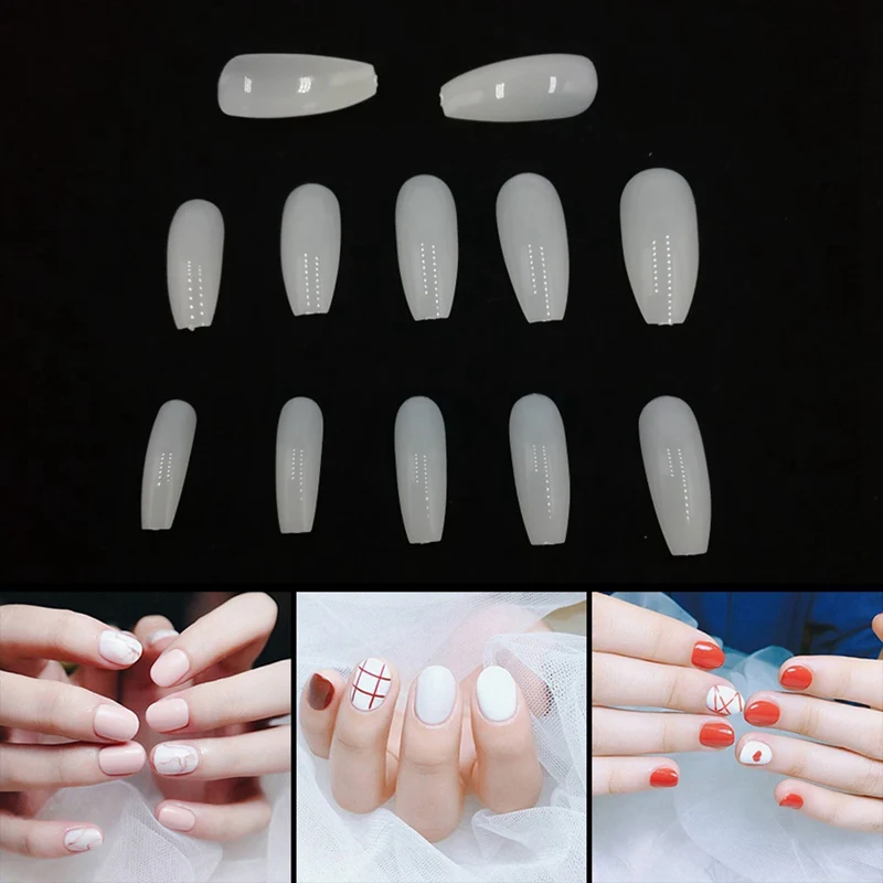 600/120pcs/Bag Ballerina Nail Tips Transparent/Natural False Coffin Nails Art Tips Flat Shape Full Cover Manicure Fake Nail Tips