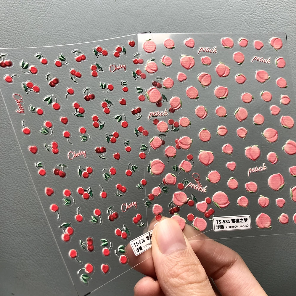 

1 Sheet 3D Honey Peach Nail Art Stickers 5D Soft Reliefs Embossed Adhesive Nail Art Decorations Red Cherry Nail Decals Wholesale
