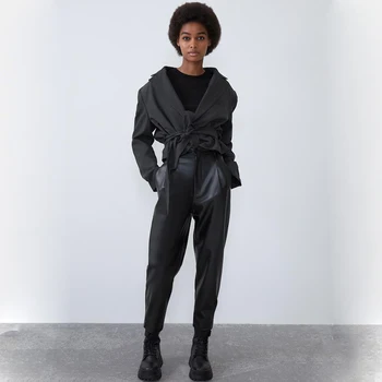 

11.11 ZA Leather Pants Elastic Waist Leather Pants Trousers 2019 Winter Autumn Sexy England Elegant Holiday Gifts Wholesale