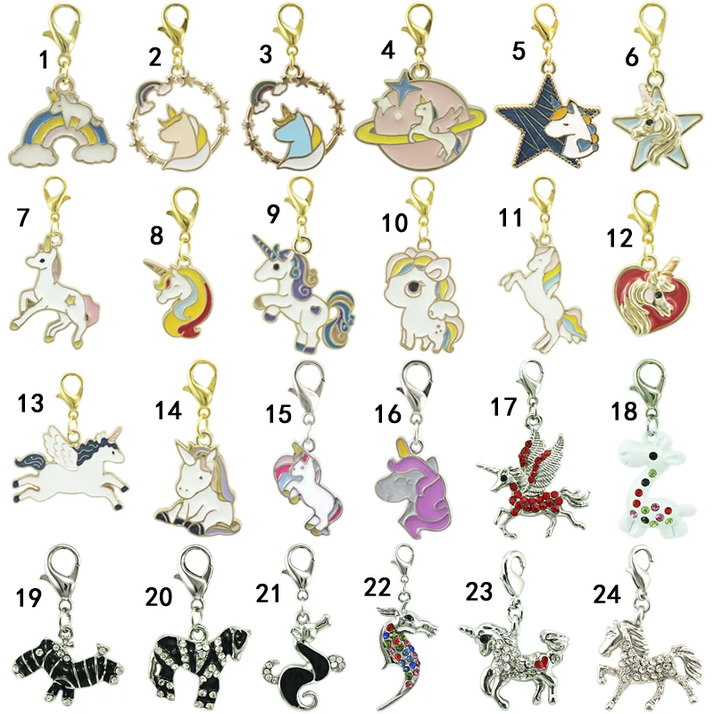 

JINGLANG Wholesale Unicorn Lobster Clasp Charms Rhinestone Enamel Zebra DIY Metal Pendants For Jewelry Making Accessories 50Psc