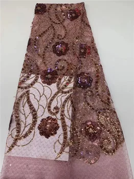 

Pretty evening dress material African tulle mesh cloth with sequins French net lace fabric PAN112(5yards/lot)