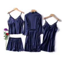 Женские шорты для сна с накладками на груди, сексуальная ночная рубашка, костюм из четырех частей, пижама, повседневная сексуальная женская одежда для сна, nuisette femme# C