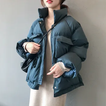 

2020 winter parkas new thin waist high collar with thick cotton-padded jacket emale students clothes 0189