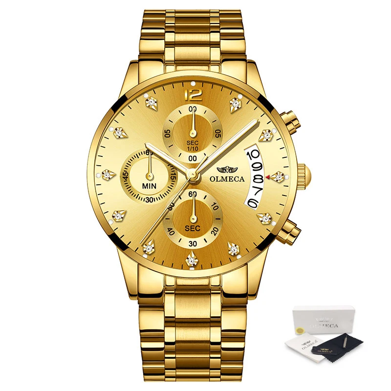OLMECA Мужские часы Роскошные спортивные модные военные водонепроницаемые кварцевые наручные часы Relogio Masculino Известный Топ бренд часы будильник - Цвет: B-Whole Gold