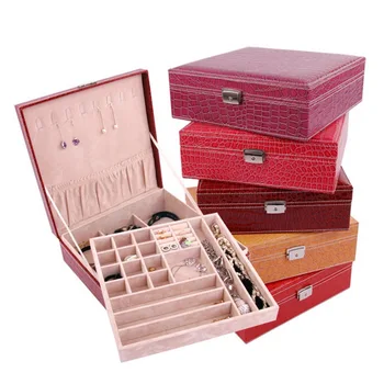 

Makeup Storage Box PVC Leather Retro Jewelry Box Holder Large Capacity Square Jewelry Accessorie Cosmetics Case Organizer