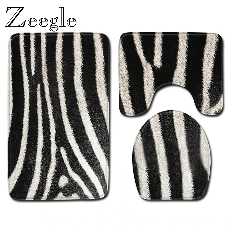 Zeegle Toilet Set Absorbent Pedestal Rug Flannel Soft Foot Mat Washable Seat Cover Anti Slip 3pcs Bath | Дом и сад