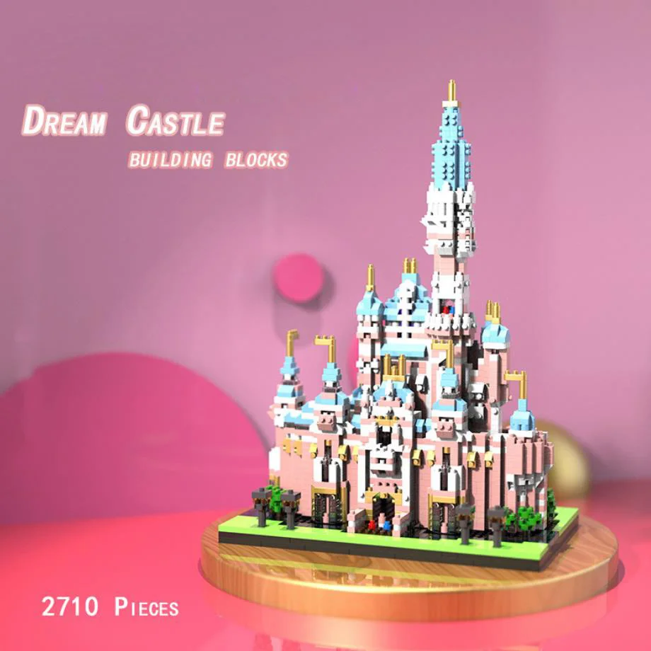 Creative Fairy Tale Building Bricks Micro Diamond Block World Famous City Pink Fairyland Dream Castle Nanobrick Toy For Girls