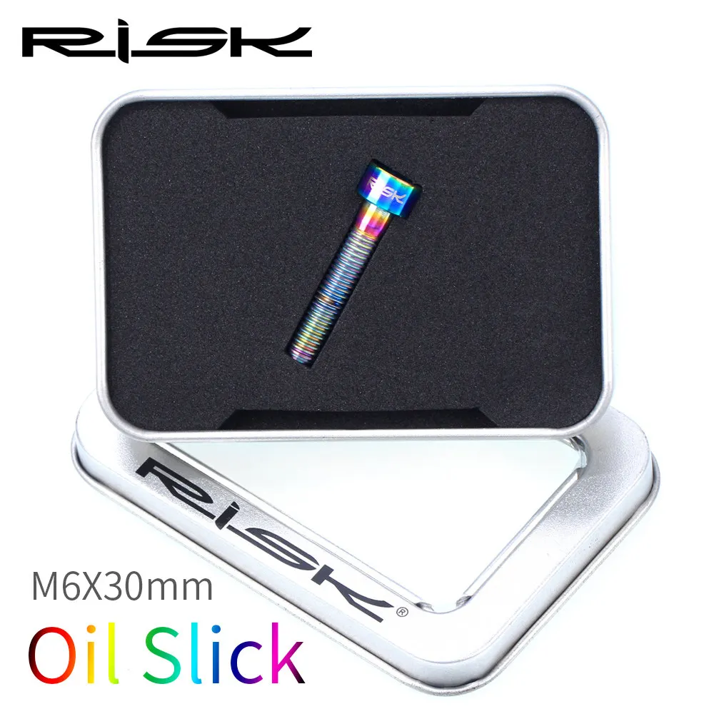 m6x30mm Oil Slick RISK титановые болты M6 x 30 35 40 50 мм шестигранный ключ MTB дорожный велосипед коническая головка винт велосипедная гарнитура крепежные болты радужные золотые - Цвет: m6x30mm Oil Slick