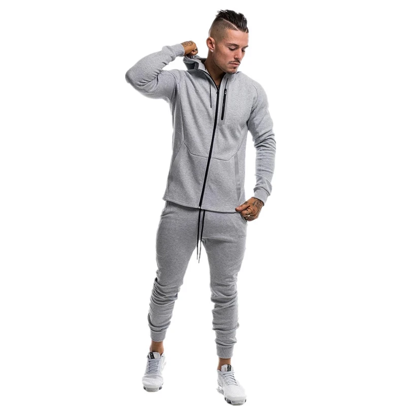 Grey Брендовый спортивный костюм, мужской костюм, мужские толстовки, комплекты, мужские спортивные костюмы, спортивная одежда для бега, мужской спортивный костюм, комплекты, толстовки+ штаны, мужская одежда - Цвет: Grey