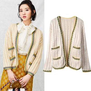 

New lace knitting coat celebrity quality knitted cardigan
