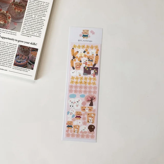 1Pc Ins Hot Kawaii Bear Bunny Stickers Scrapbooking Decorative Cute Sticker Korean DIY Diary Album Stick Label School Stationery 1Pc E