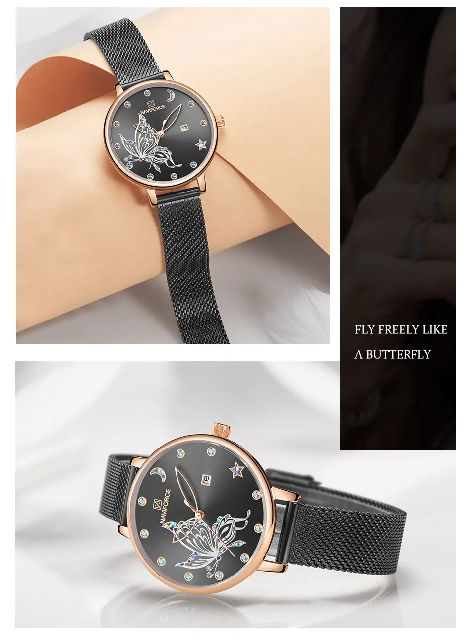 NAVIFORCE Top Brand Luxury Women Fashion Quartz Watch Ladies Business Watches Milan Steel strap Waterproof Clock Wristwatch