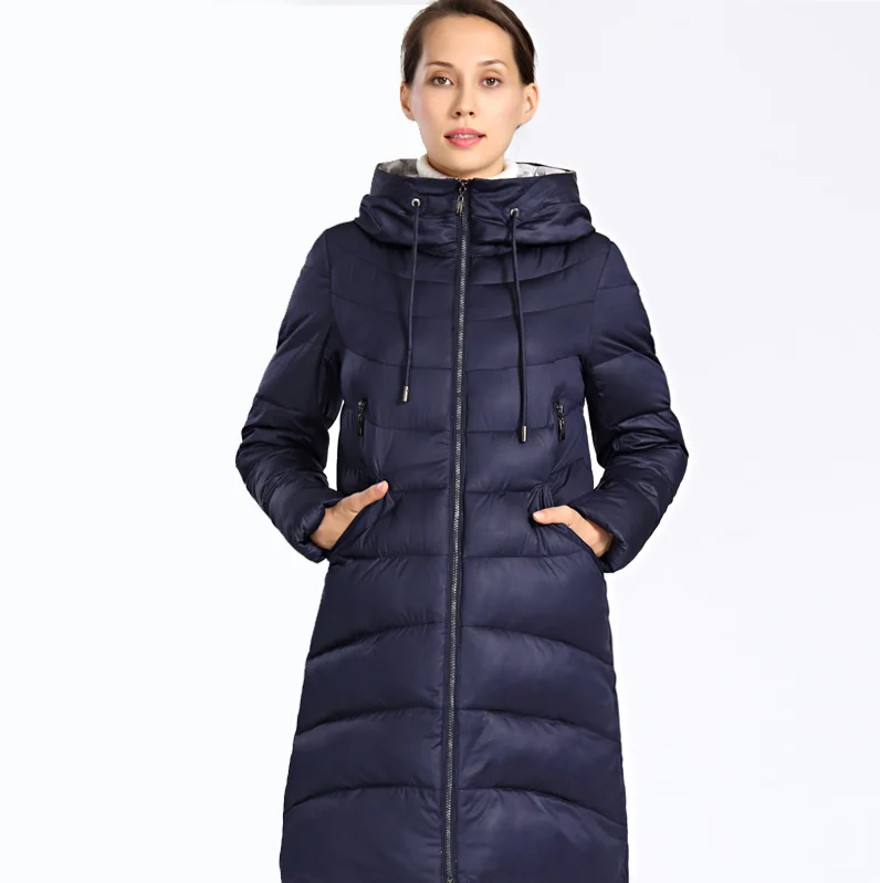Новинка, зимняя куртка для женщин, плюс размер, длинное толстое модное женское зимнее пальто, пуховик с капюшоном, парка, Femme Docero - Цвет: DARK BLUE