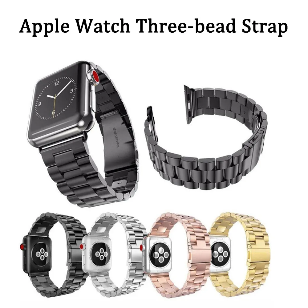 

Watchbands for Apple Watch 42 38mm 1/2/3/4 Metal Watchband Bracelet Band for iWatch 4 5 44 40mm Stainless Steel Three-bead strap