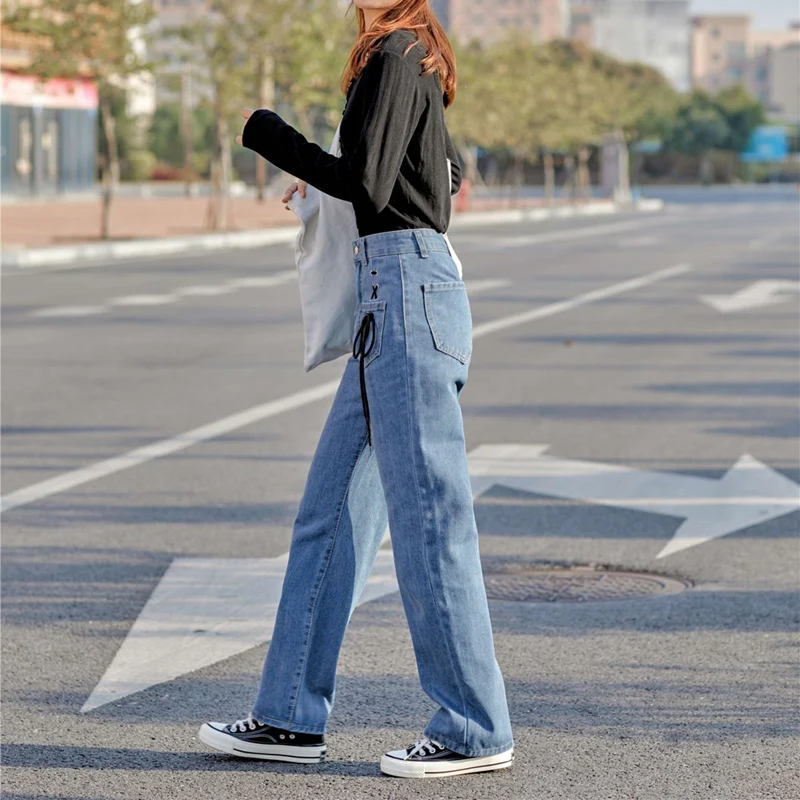 Autumn Winter Wide Leg Women Jeans Casual Korean High Waist Female Denim Trousers