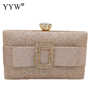 

Champagne Evening Clutch Bowknot Pattern Box Long Purse Rhinestone Designer Handbags Female Fashion Sequin Party Bags Wallets
