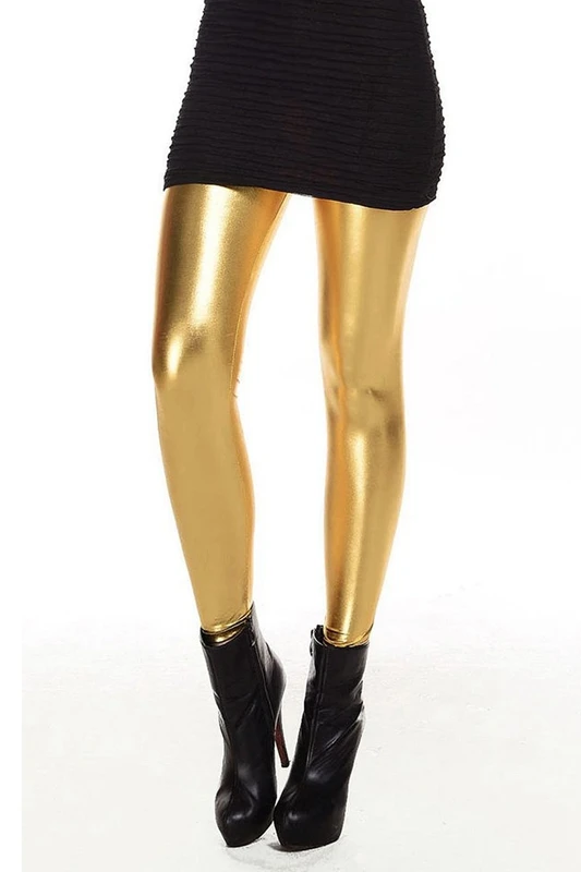 Металлик Wet Look жидкие леггинсы блестящие стрейч женские узкие брюки(золото
