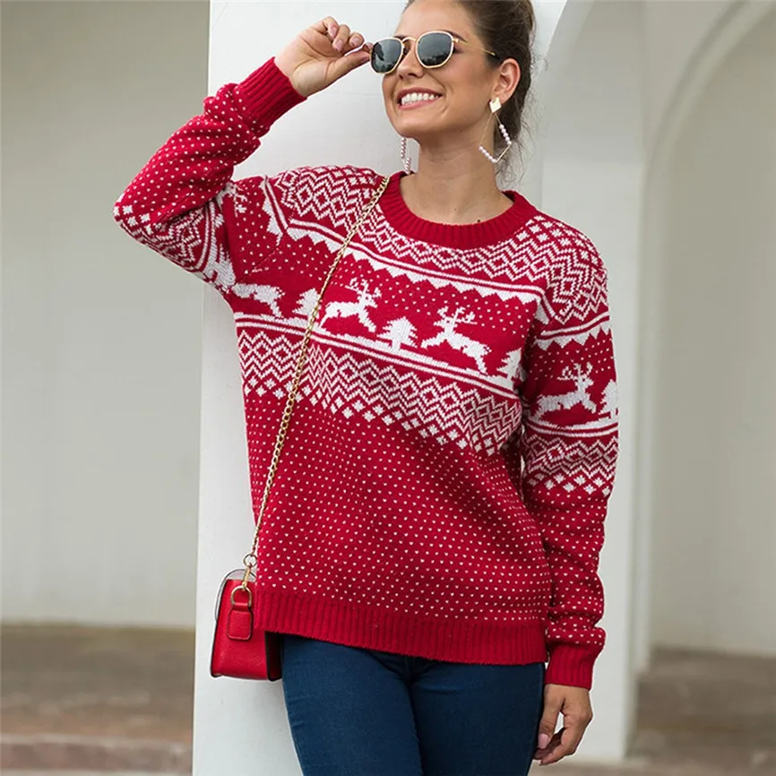 2019 Women Lady Jumper Sweater Pullover Tops Long Sweter Christmas Winter Womens Ladies Warm Brief Sweaters Clothing | Женская одежда