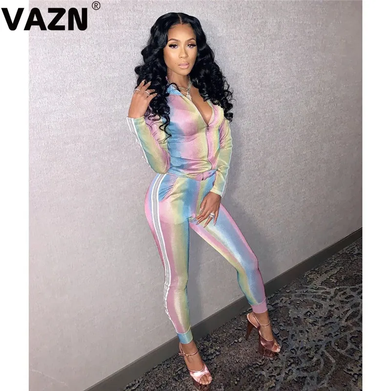 VAZN 2020 Energy Daily High Street Free Casual Fashion Solid Full Sleeve Top Long Pants Tracksuits Slim Women 2 Piece Set | Женская