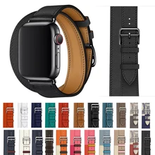 Кожаный двойной ремешок для Apple Watch 44 мм iwatch, браслет серии 5 4 3 2 1, Смарт 42 мм, петля 38 мм, замена 40 мм