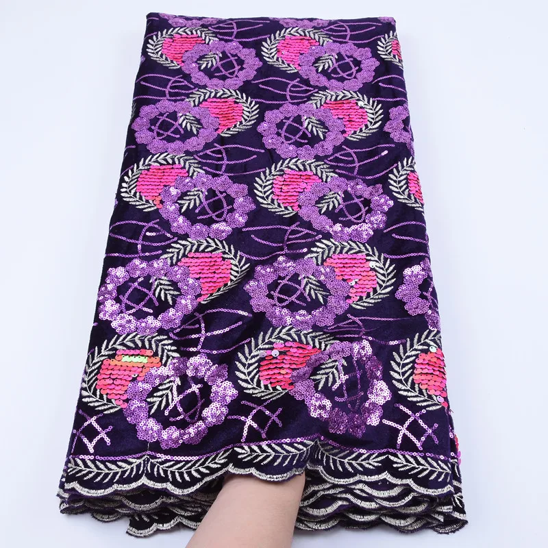 

Fashion African Velvet Sequins Lace Fabric Embroidery French Mesh Nigerian Tulle Velvet Laces With Lots Of Sequins For Sew F1753