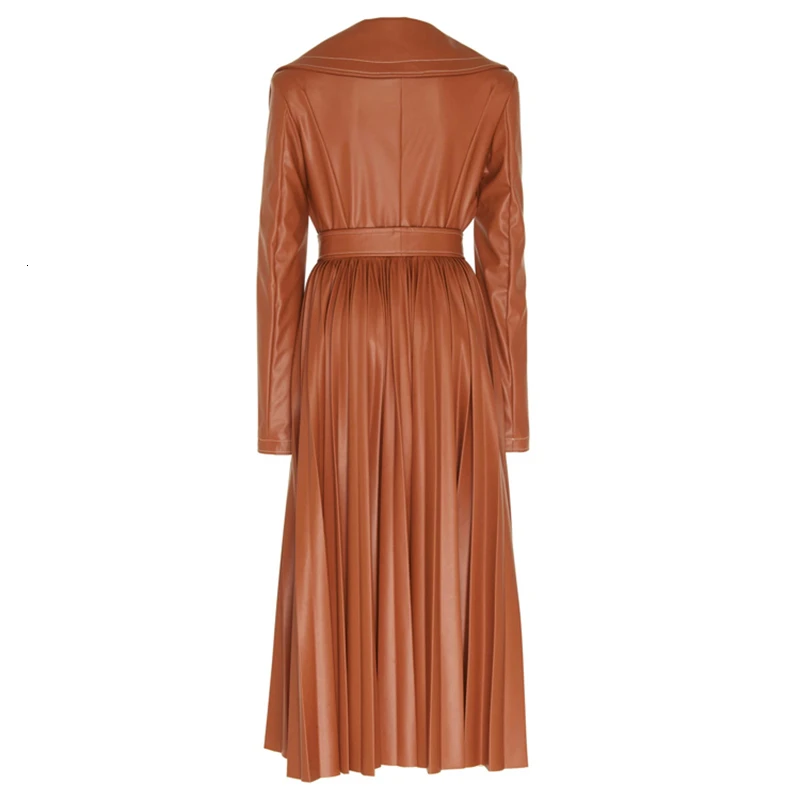 TWOTWINSTYLE платье из искусственной кожи для женщин, длинный рукав, воротник с лацканами, высокая талия, на шнуровке, тонкие платья для женщин,, осенняя мода, новинка