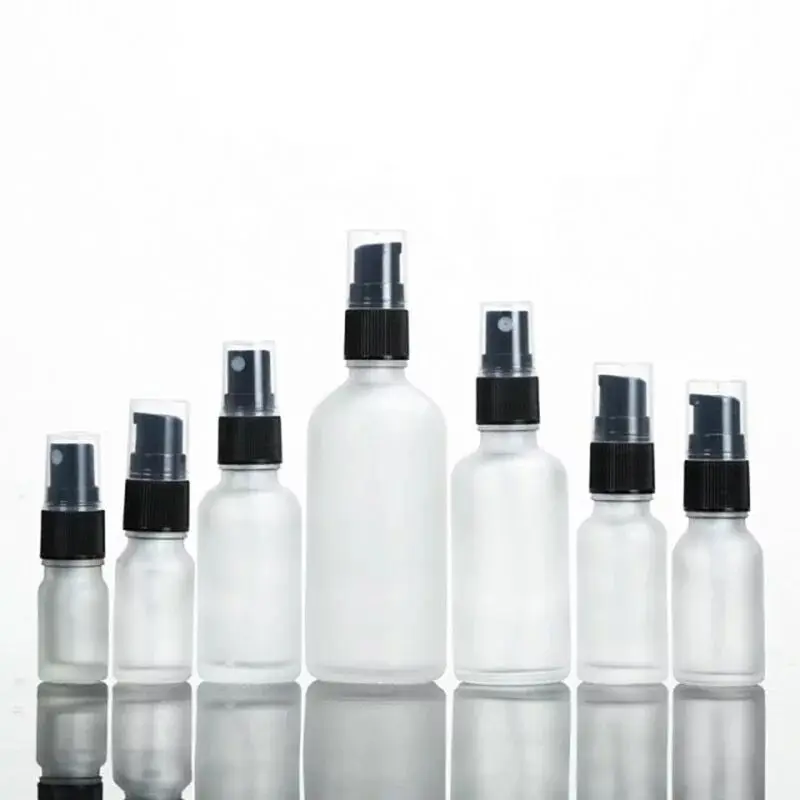 30pcs 5-100ml 고급 미스트 스프레이가있는 젖빛 유리 병 리필 가능 화장품 분무기 컨테이너 병 메이크업 스킨 케어 도구