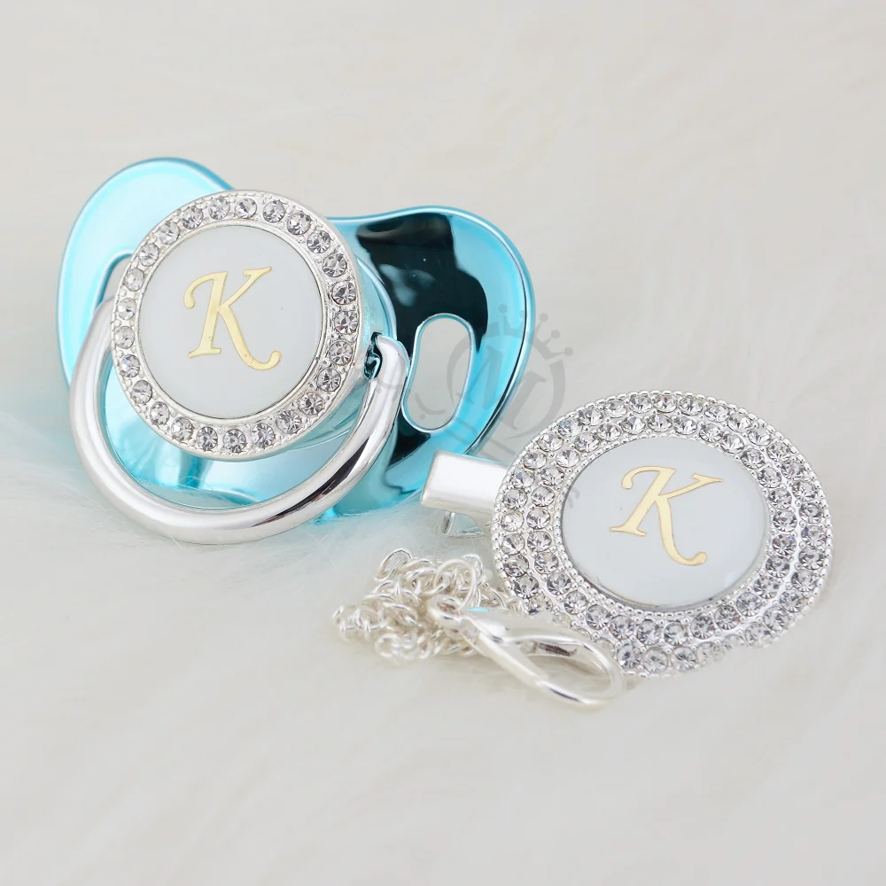 MIYOCAR серебряные инициалы буквы K прекрасный bling соска и соска клип набор уникальный BPA бесплатно пустышка bling baby shower подарок LK-1