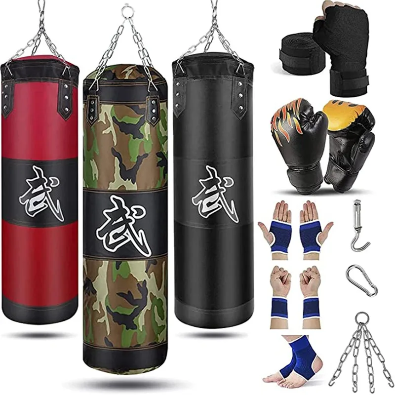 48'' Full Heavy Boxing Punching Bag Empty Training Gloves Kicking Workout GYM 