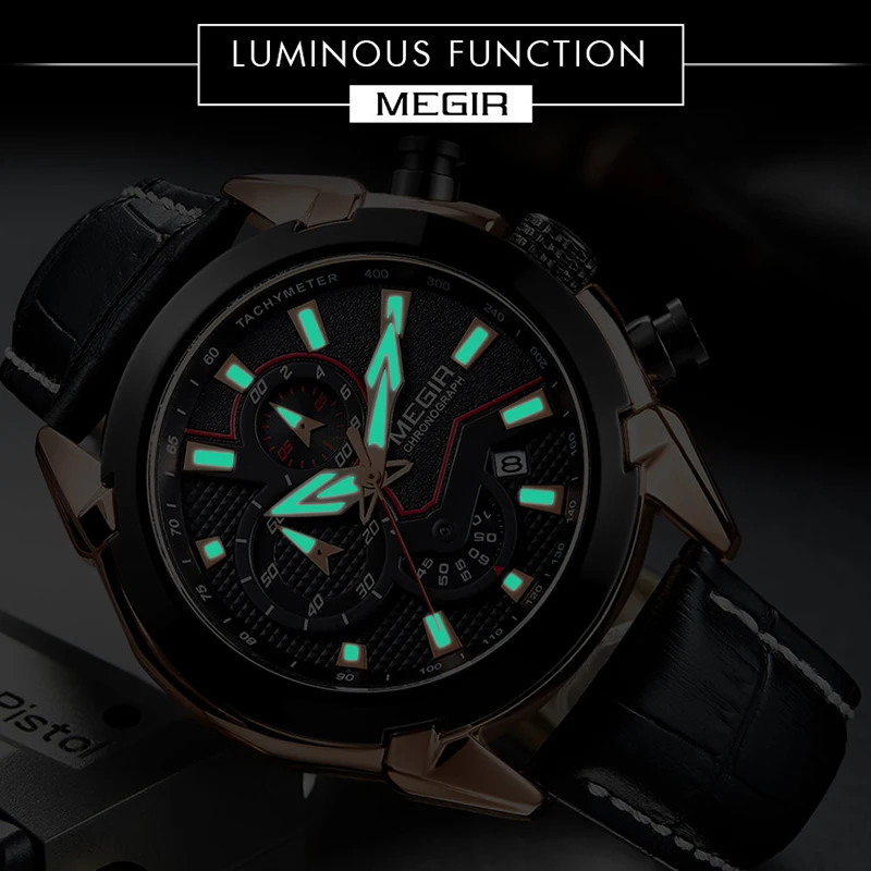 Online MEGIR Kreative Quarz Männer Uhr Leder Chronograph Army Military Sport Uhren Männer Uhr Stunde Relogio Masculino Reloj Hombre