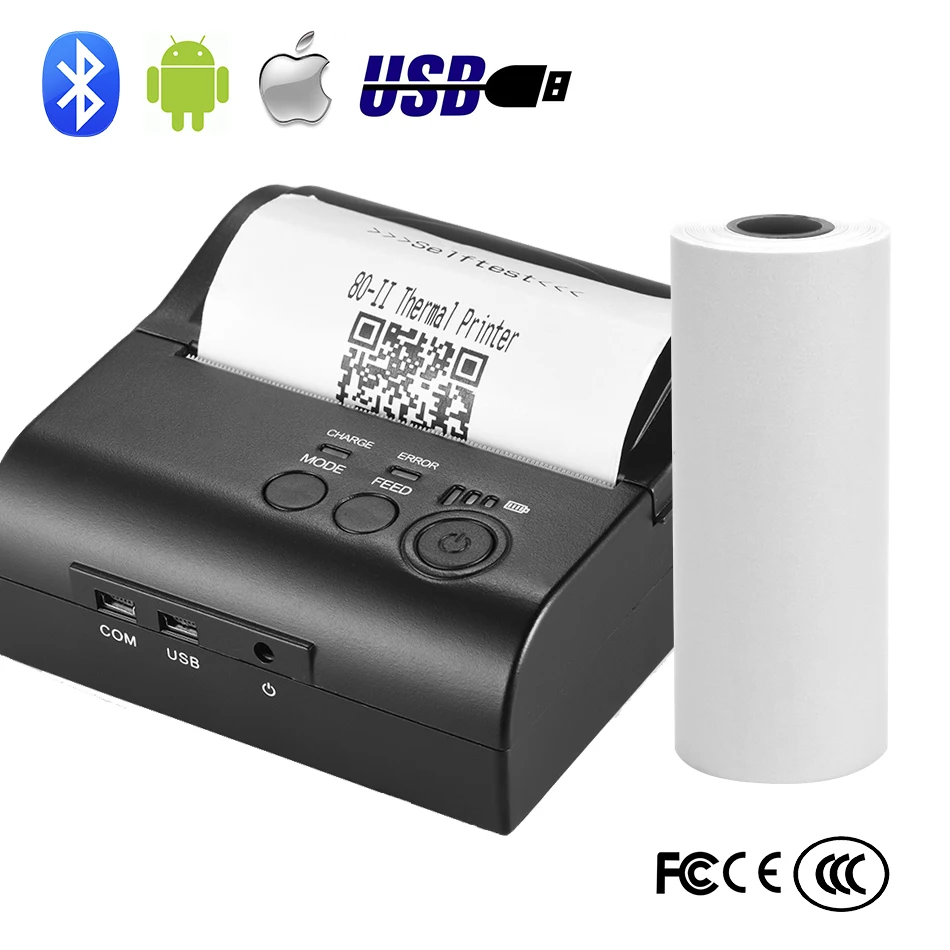 POS 80 мм Мобильный Портативный Термальный чековый мини принтер Bluetooth с поддержкой