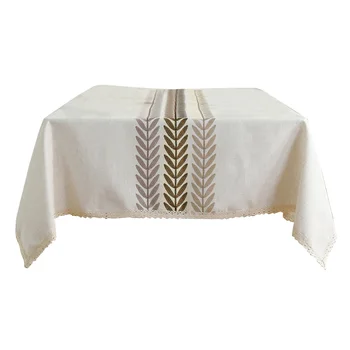 

Waterproof Anti Dust Table Cloth Multi Functional Leaf Pattern Linen Elegant Embroidery Living Room Rectangle Kitchen Home Decor