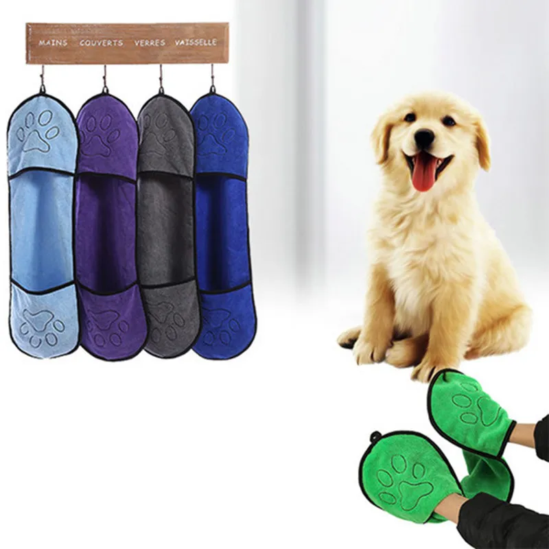 Dog Grooming Glove Towel Bathing Towel For Dog Gloves Towels Absorbent Dogs Cleaning Pet