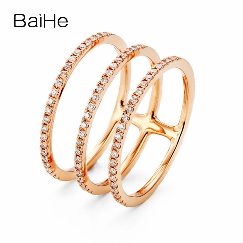BAIHE Solid 14K розовое золото(AU585) H/SI около 0.40ct круглая огранка натуральные бриллианты Свадебные милые/Романтические модные кольца