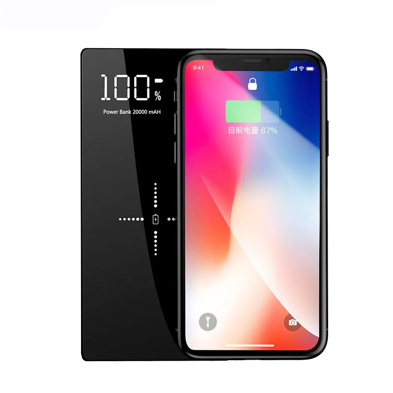TUOSHIKE QI Беспроводное зарядное устройство зеркало power Bank светодиодный дисплей 20000 мАч внешняя батарея для iPhone 8 XS MAX samsung Xiaomi huawei