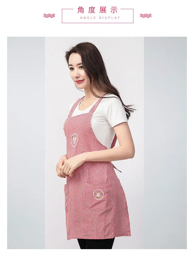 Korean-style Suspender Strap around Pure Cotton Anti-Oil Sleeveless Adult Apron Women's Pastoral Style Plaid Restaurant Work Clo