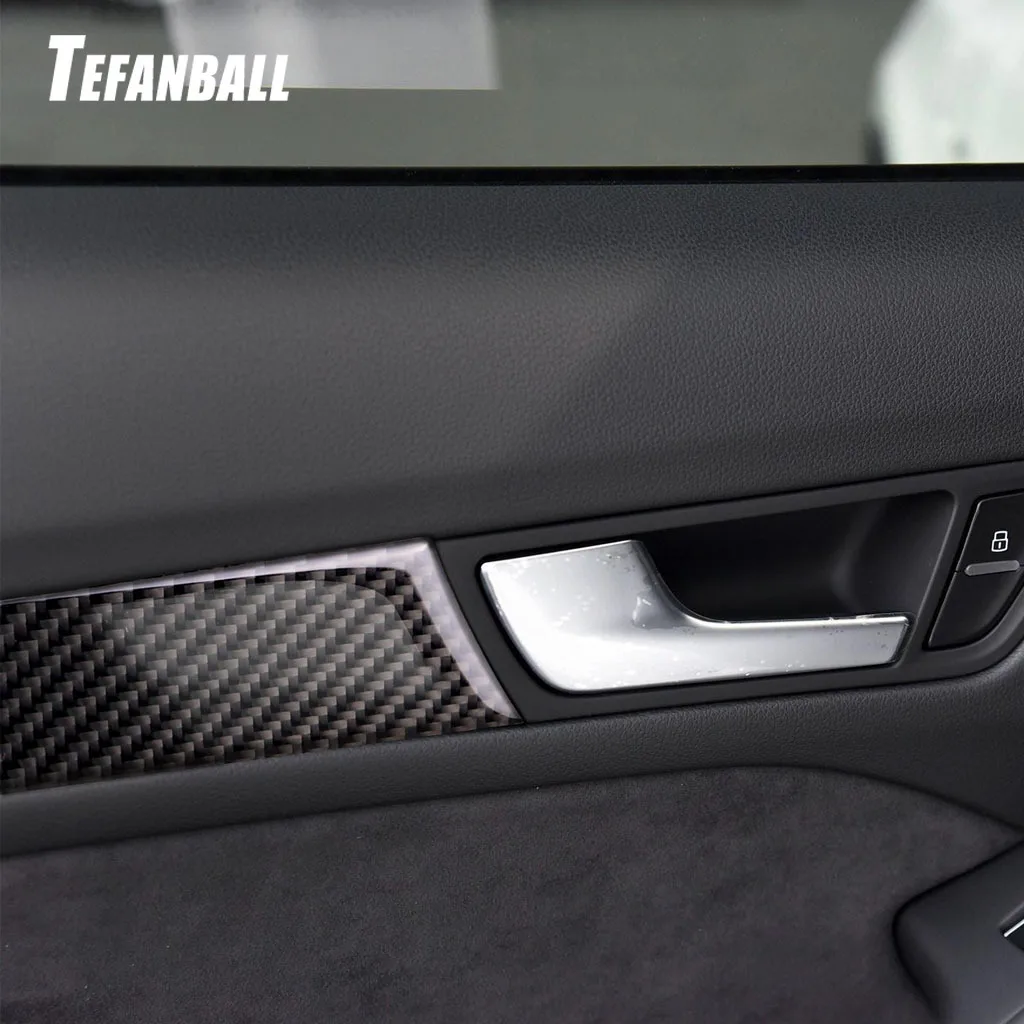 4Pcs For Audi A4 B8 A5 2010-2016 Carbon Fiber Interior Door Handle Frame Cover