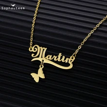 Butterfly Necklace , Custom Name Necklace ,Stainless Steel Gold Color Letter Pendant Necklace for Women Statement Jewelry