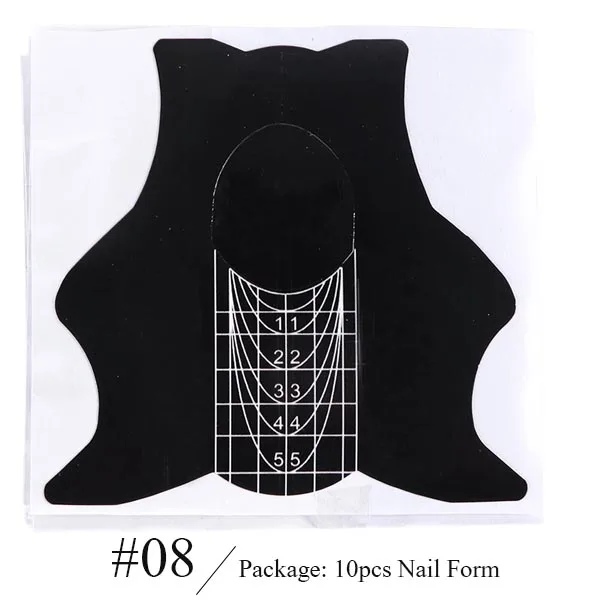 10pcs Nail Form Acrylic French UV Gel for Extension Builder Form Guide Fish Stencil Manicure Adhesive DIY Nail Art Tools LE941-1 - Color: 08