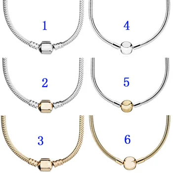 

Gold Color Lobster Barrel & Ball Clasp Snake Chain Necklace For Women Wedding Gift Pandora Jewelry 925 Sterling Silver Necklace