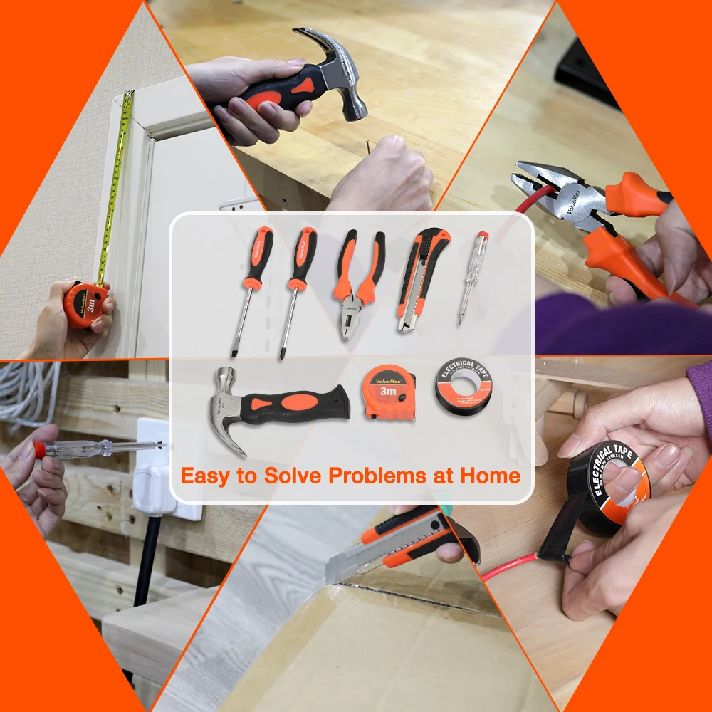 ValueMax 8PC Home Tool Set Simple Home Repair Tool Set With Screwdriver Test Pen Plier Knife Portable Tool Box